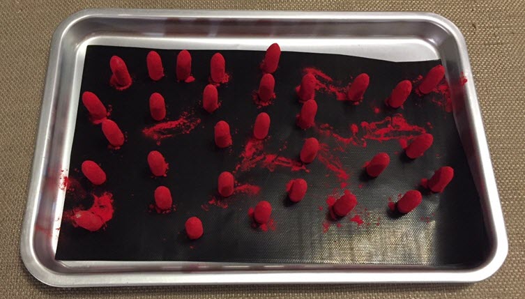 Tray of powder coated bullets